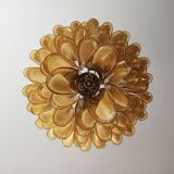 Vintage chandelier 70s italian, 75 petals in murano glass caramel