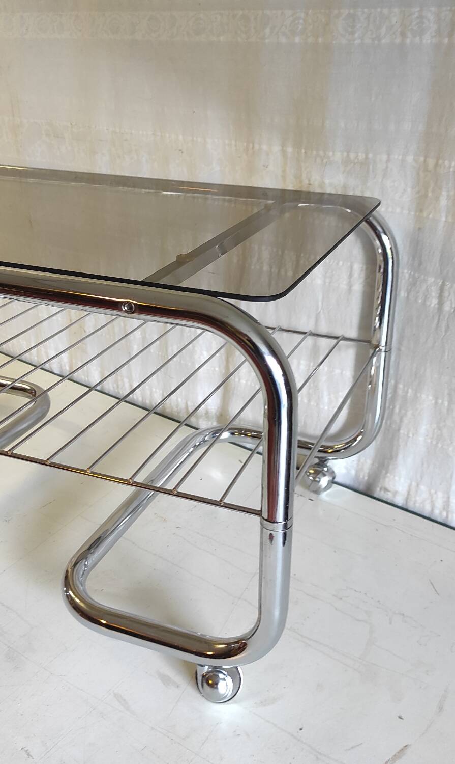 Coffee table tubular chrome structure and smoked glass - 1970s