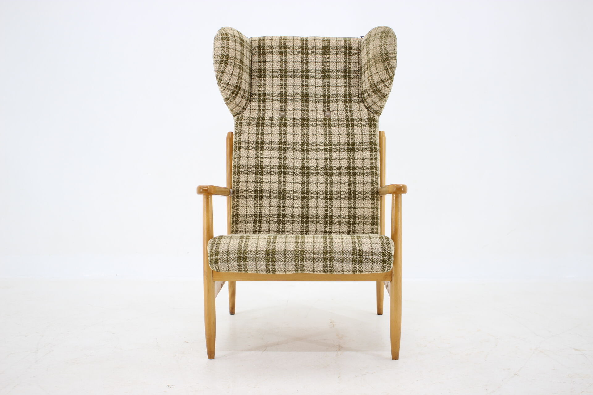 1960s Rare Beech Wing Armchair by ULUV, Czechoslovakia