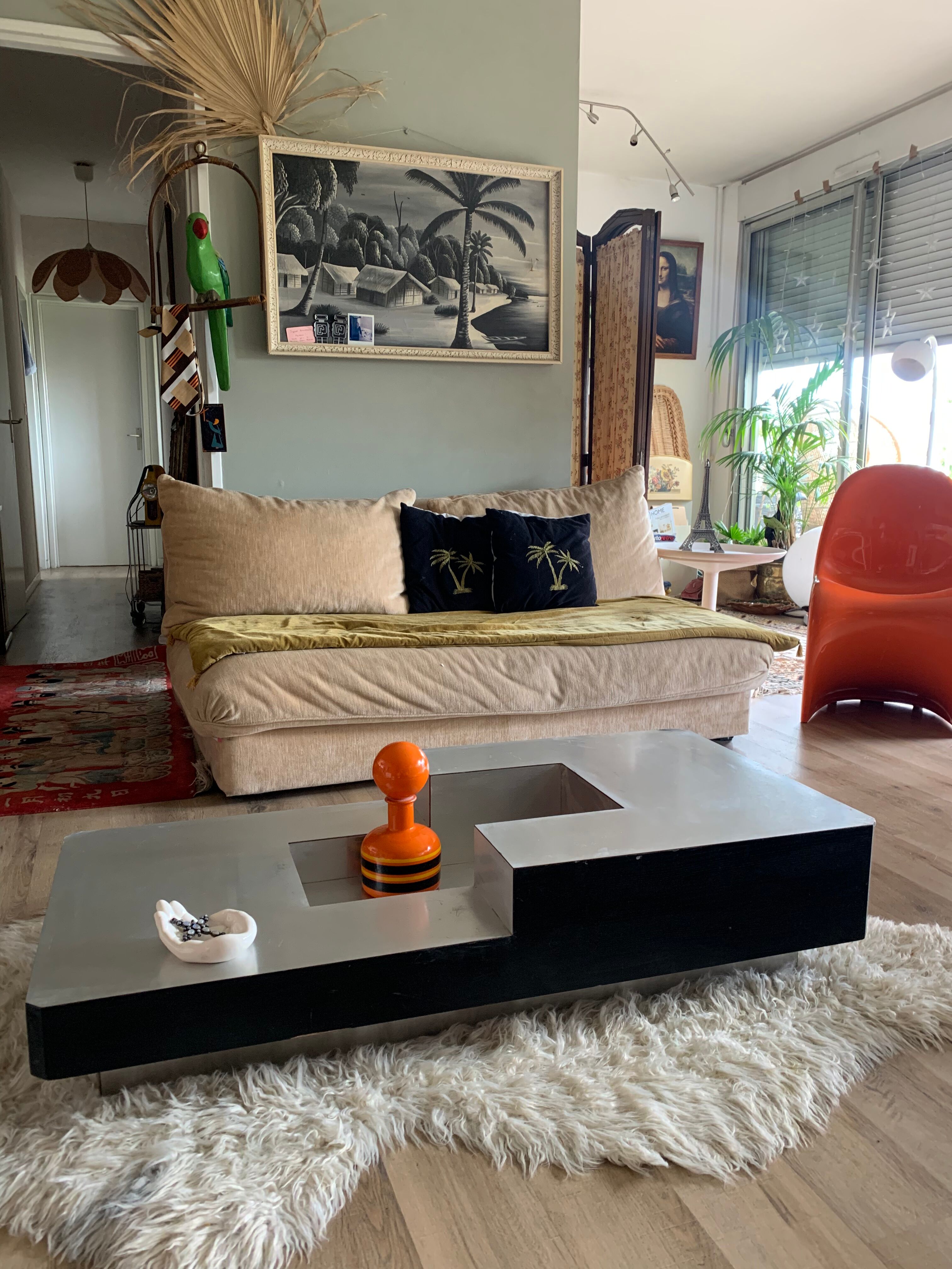 Table basse aluminium et bois