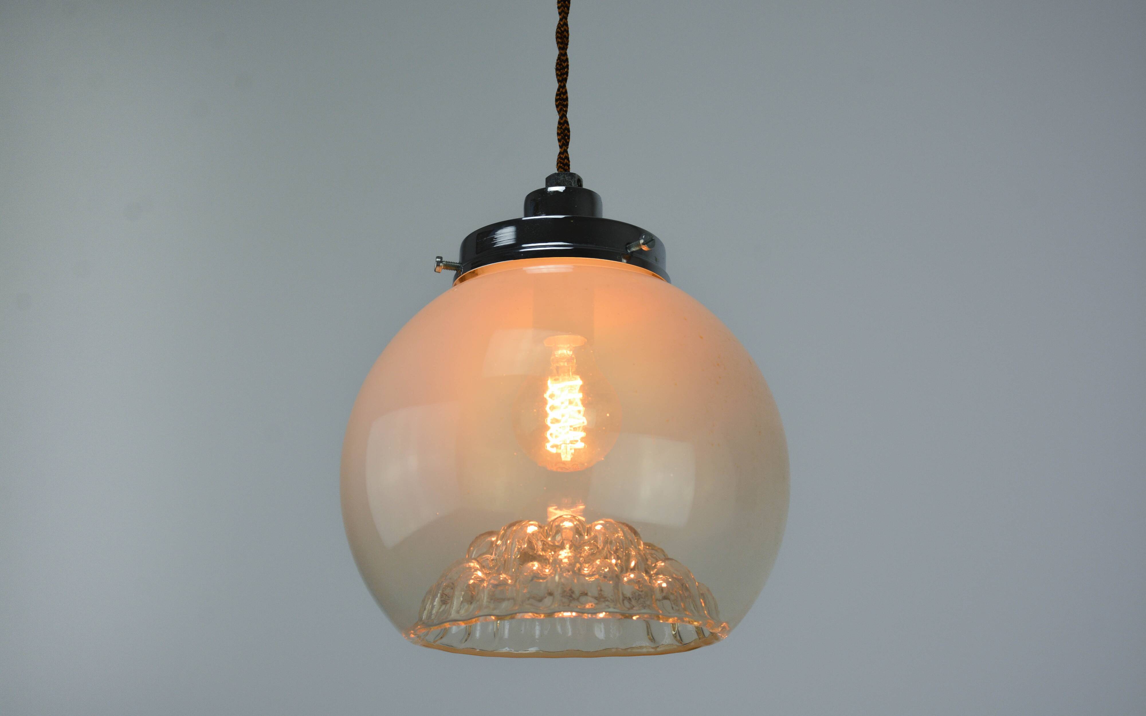 Mid-Century Italian Chrome and Murano Glass Pendant Lamp