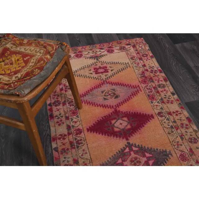 Vintage Turkish Hand-Knotted Wool Cotton Orange Runner Rug 85x344