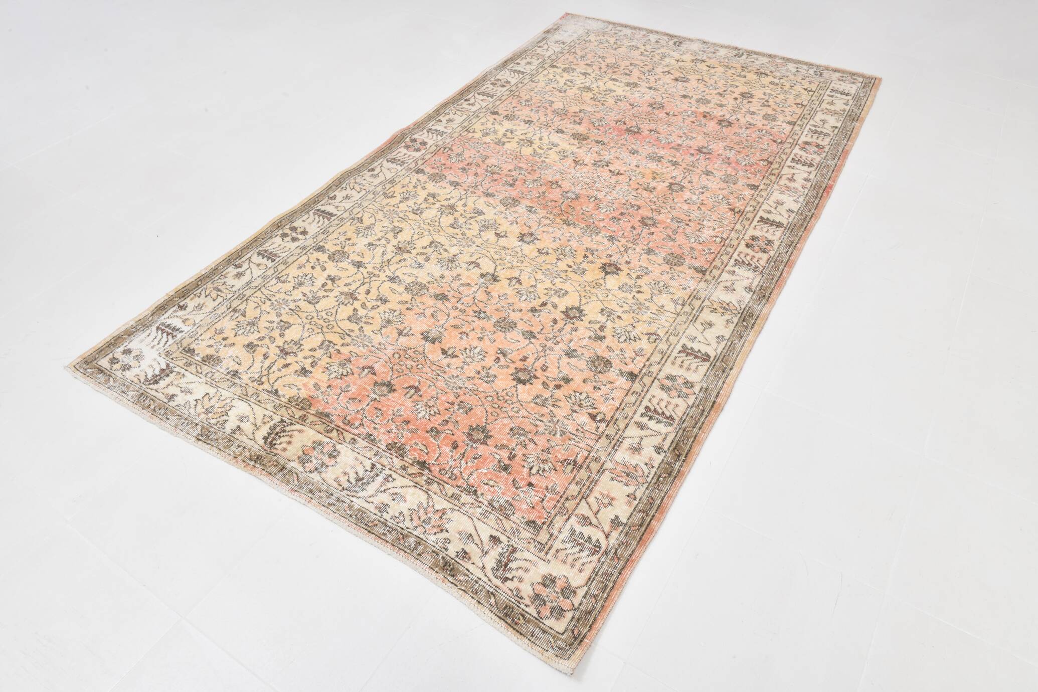 5x9 Bordered Floral Turkish Vintage Area Rug, 159x290Cm