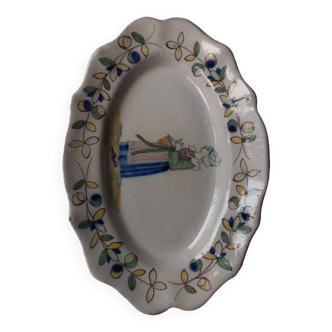 Antique Malicorne earthenware dish by Béatrix Pouplard late 19th century