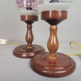 Lampes de table rustiques en bois de ferme portugaise avec abat-jour en verre torche, 1970s, Set de 2