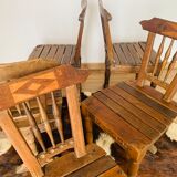 Set of 5 wooden chairs, handcrafted work