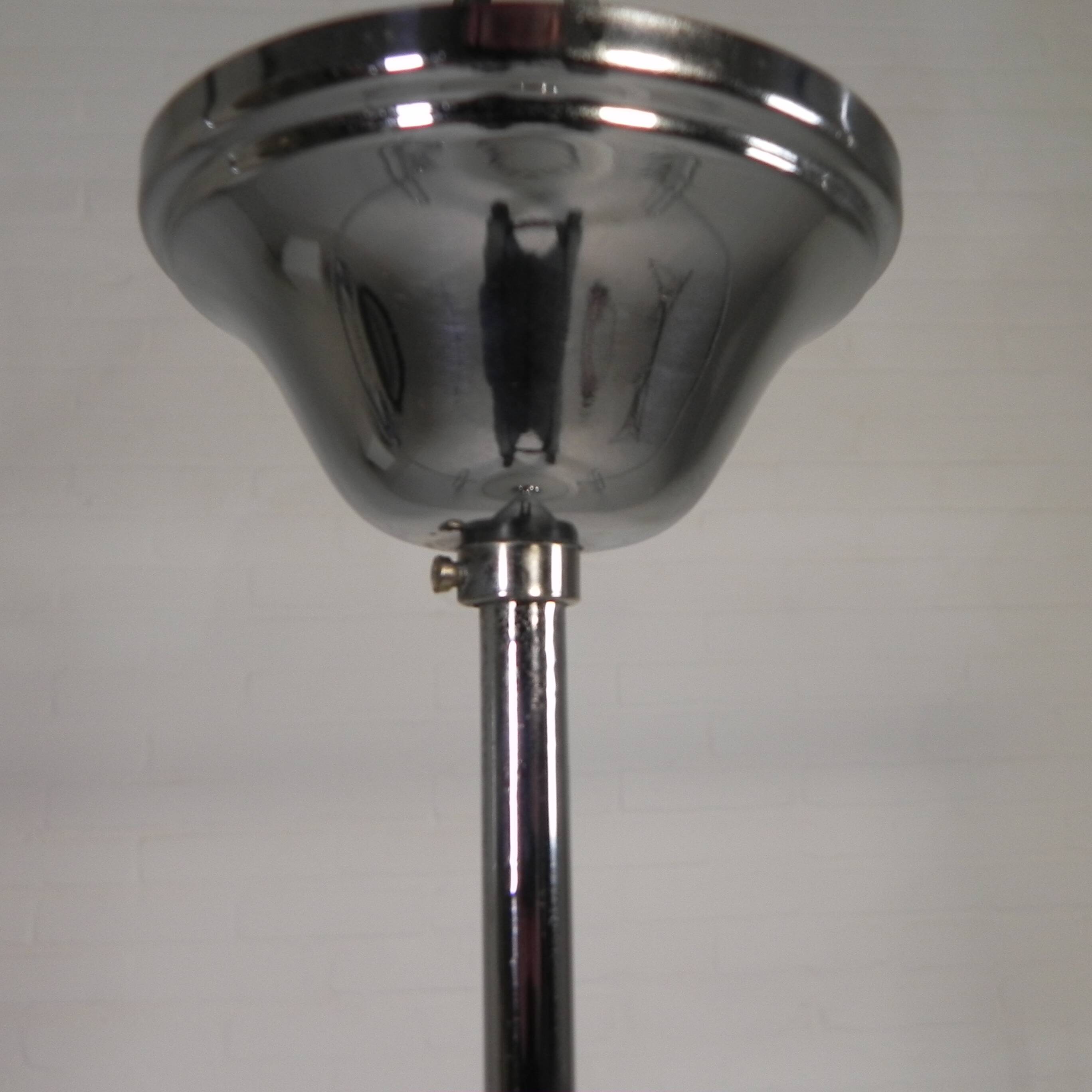 Vintage suspension with opaline lampshade and black decoration, 1950s.