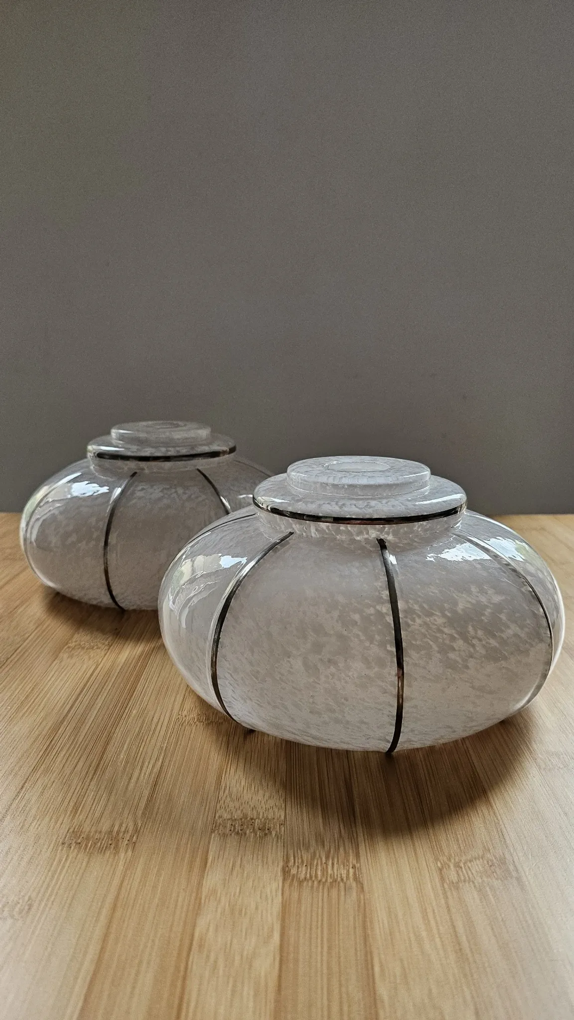 Pair of vintage speckled/marbled glass lamp globes Art Deco