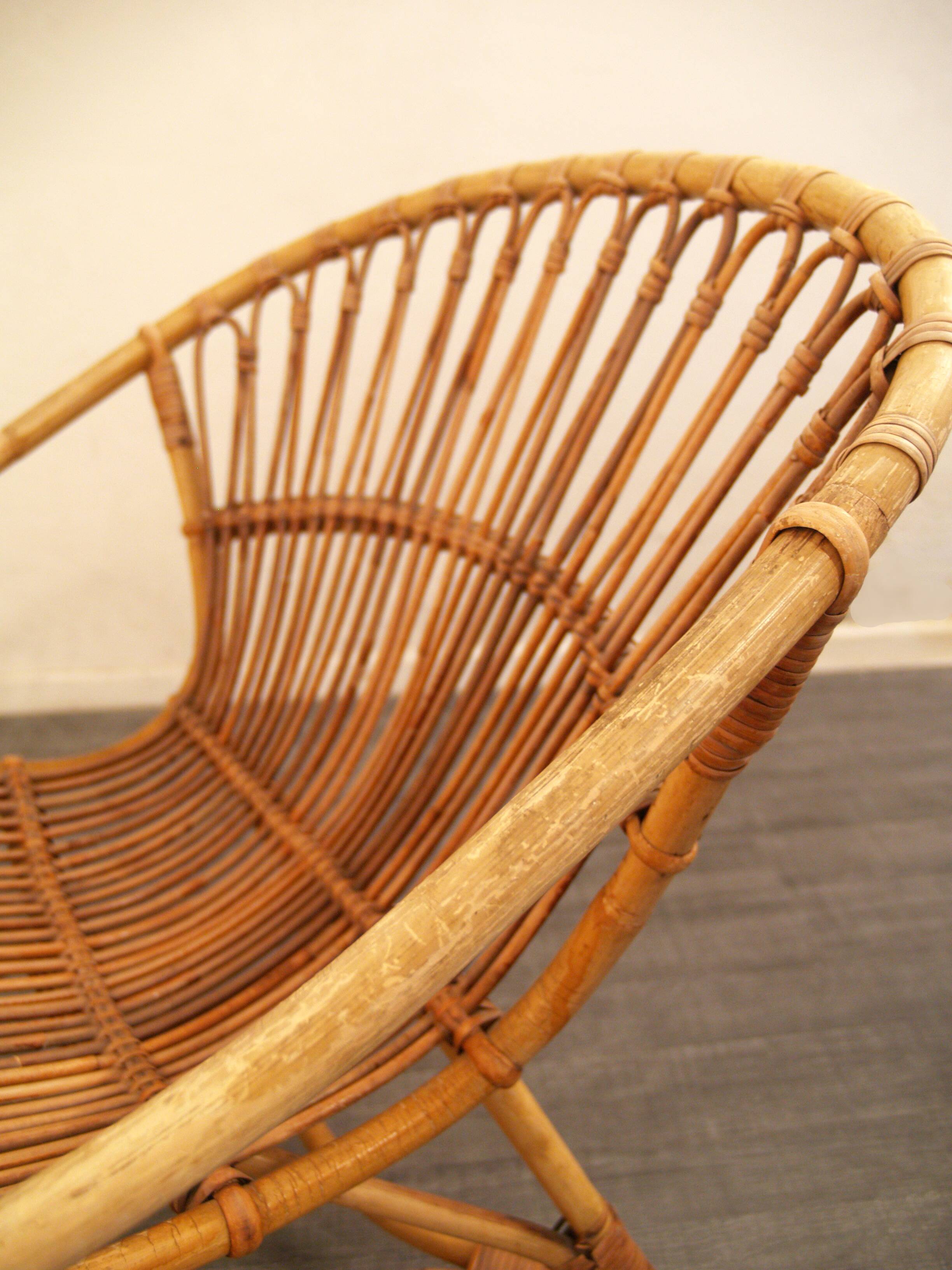 Rohe Noordwolde (Dutch) vintage rattan armchair from the 1960s design Dirk van Sliedregt