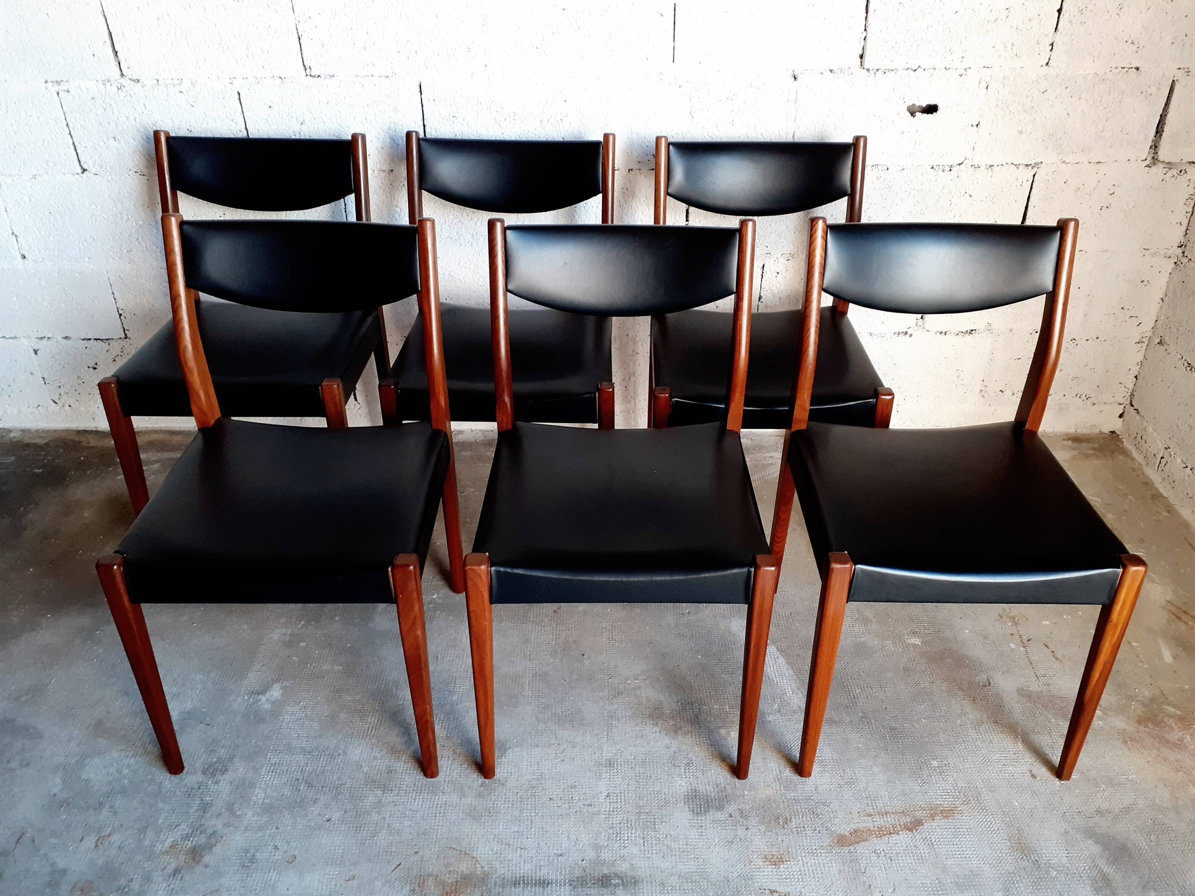 6 vintage Scandinavian teak chairs 50s 60s