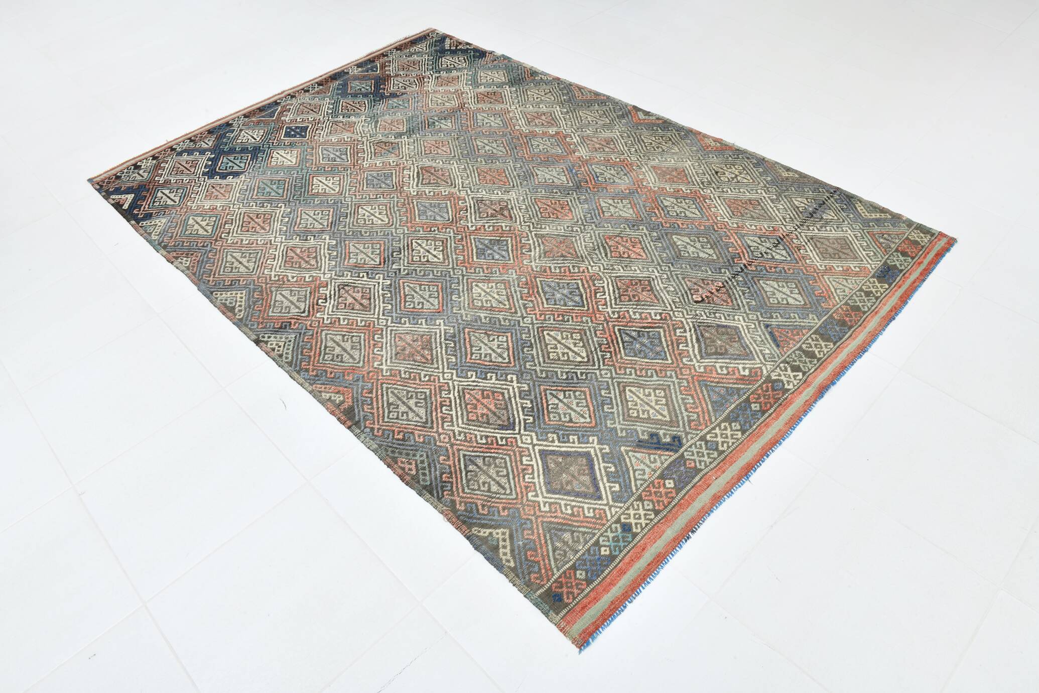 5x8 Kilim Light Blue Geometric Style Kilim Rug, 165x245Cm