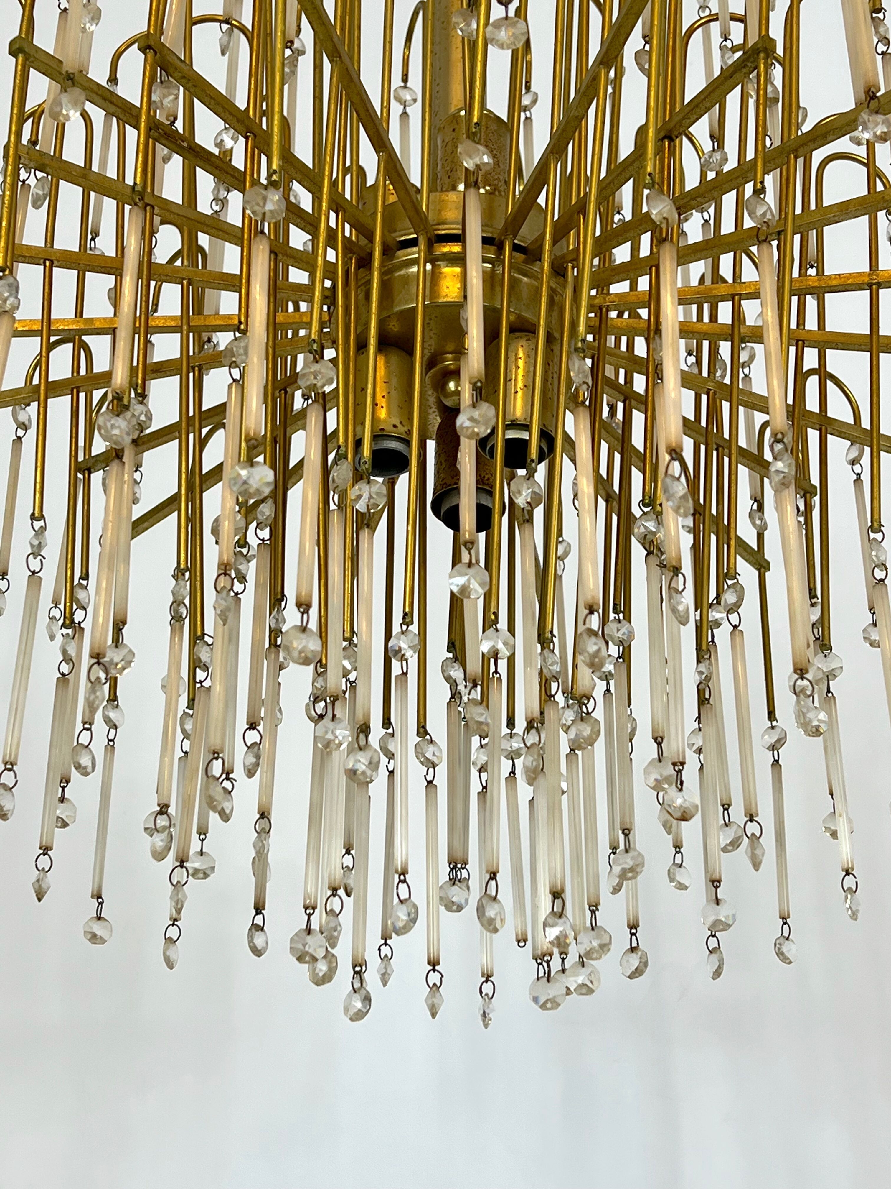 Mid-century, Italian brass and glass chandelier from 70s