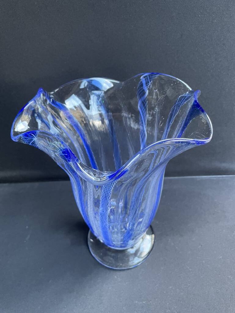 Large blue glass vase with inclusions – Murano art glassware