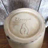 Old etruscan beige ceramic vase decorated with enameled flowers