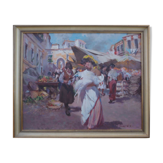 Table "Market Scene" by Witman Etelka Vizkeleti (1882-1962) Hungary