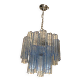 Lustre contemporain en verre de Murano "Tronchi" bleu ciel