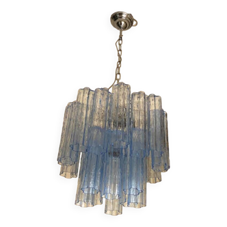 Lustre contemporain en verre de Murano "Tronchi" bleu ciel