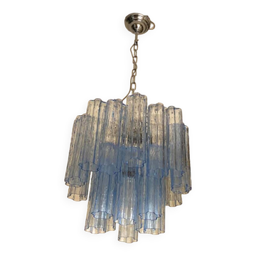 Contemporary Sky-Blue Italian Murano Glass “Tronchi” Chandelier