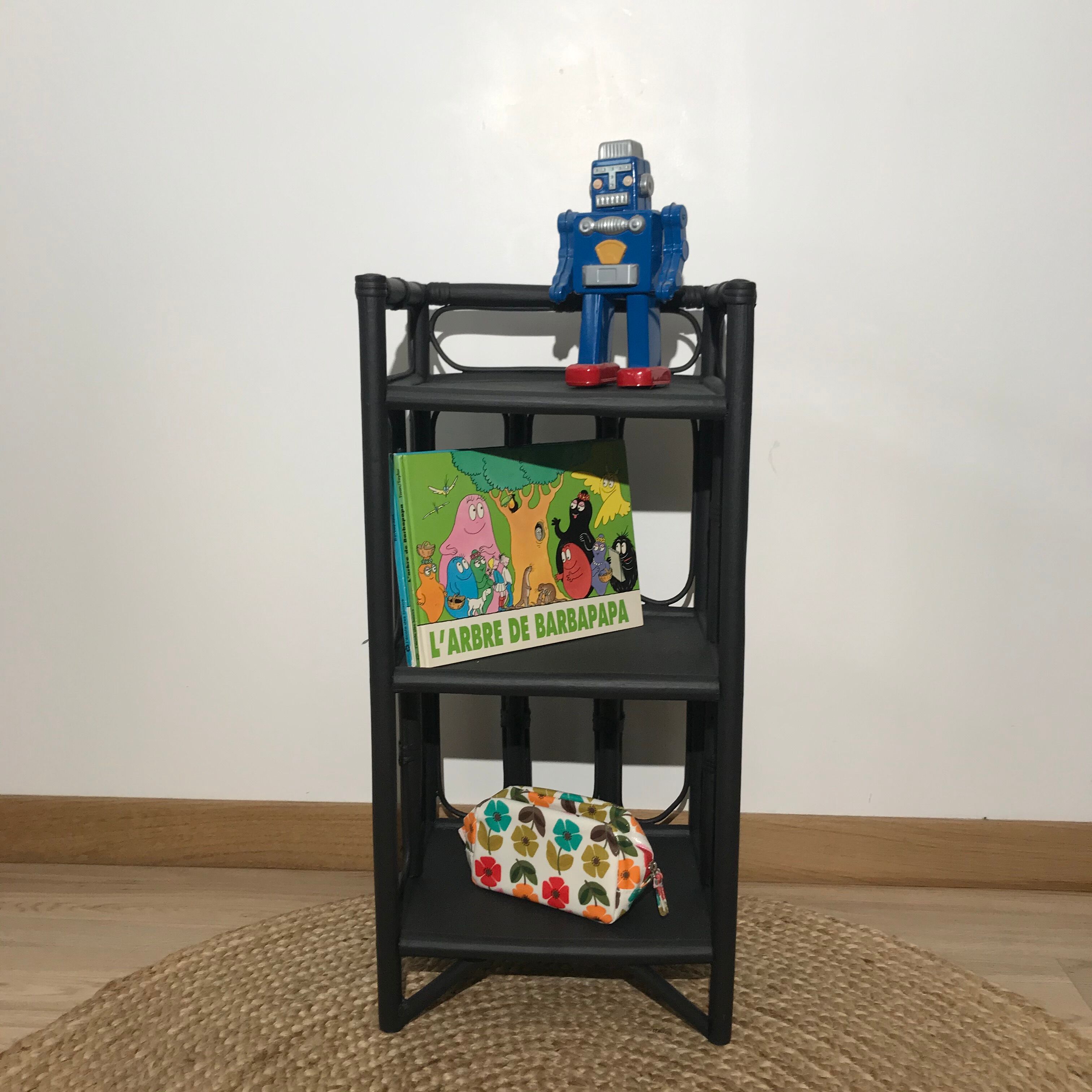 Rattan shelf, sofa end, vintage bedside table