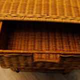 Rattan table with drawer and magazine holder