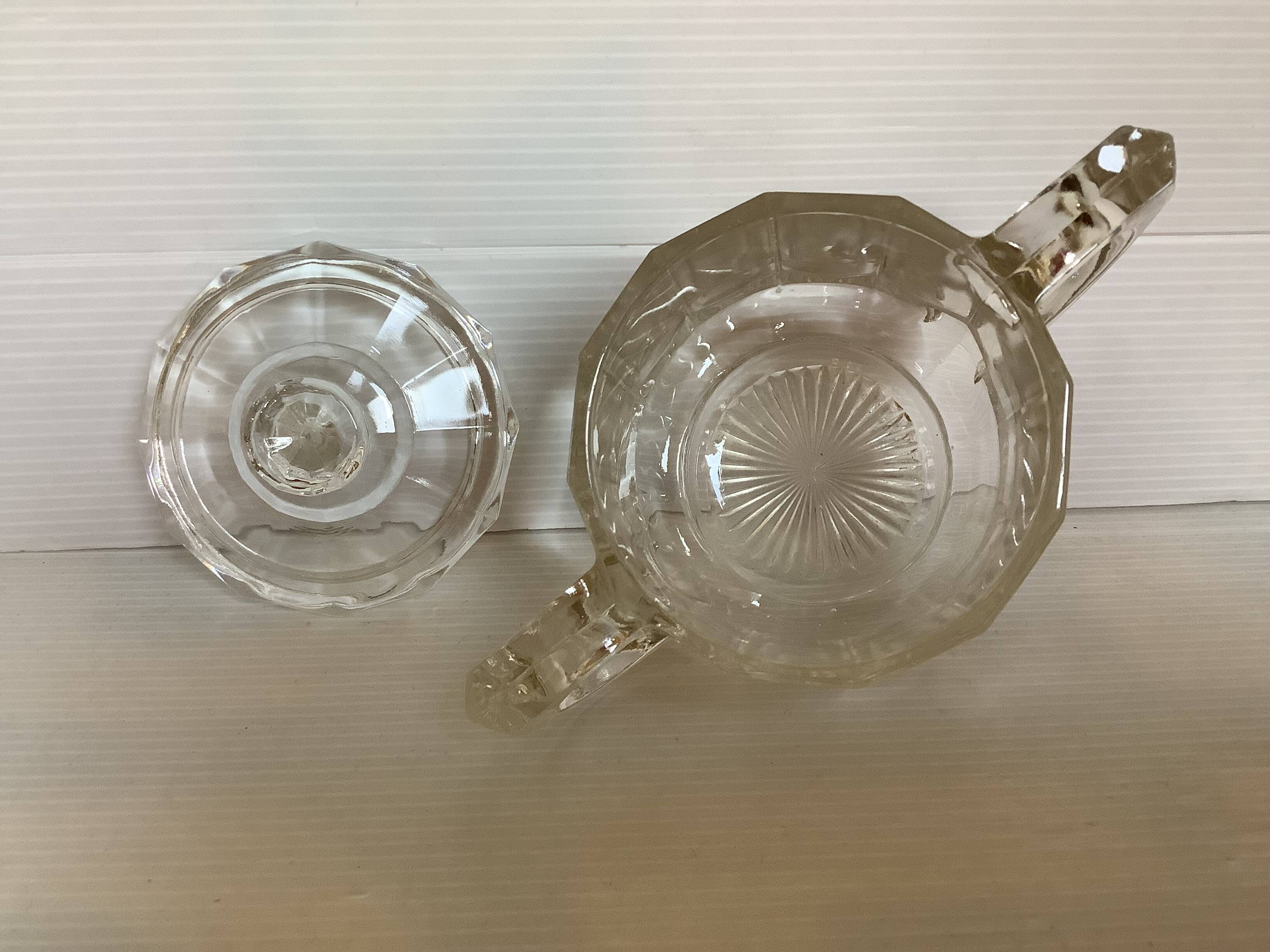 Old faceted molded glass sugar bowl