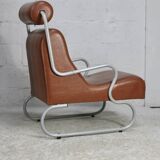 Space age armchair, metal and imitation leather. Circa 1960