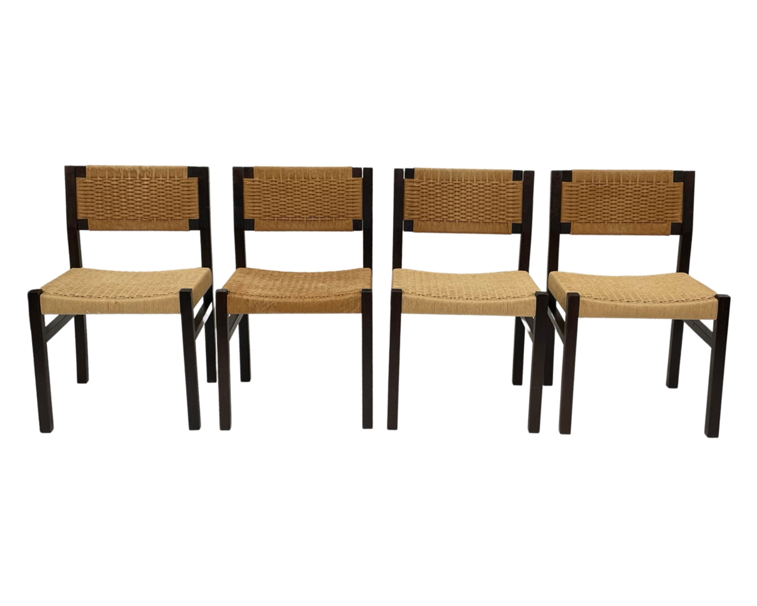 Vintage dining room chairs with papercord seat / 1970 design