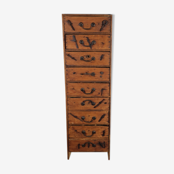 Ancien meuble à tiroirs couture, quincaillerie ou mercerie 77x24x18 cm