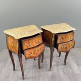 Pair of louis xv style bedside tables in marquetry and marble – 19th century