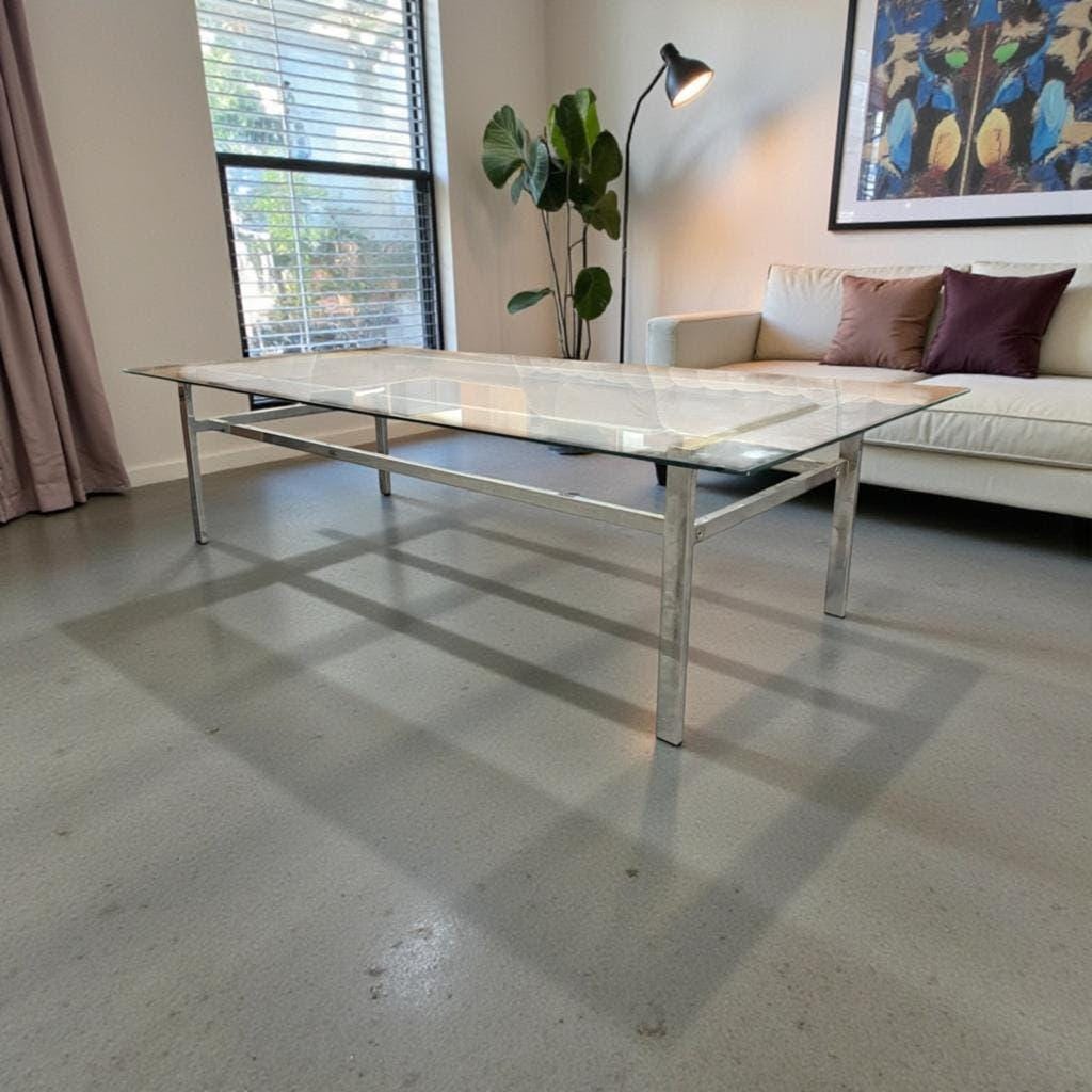 XL vintage coffee table in glass and chrome