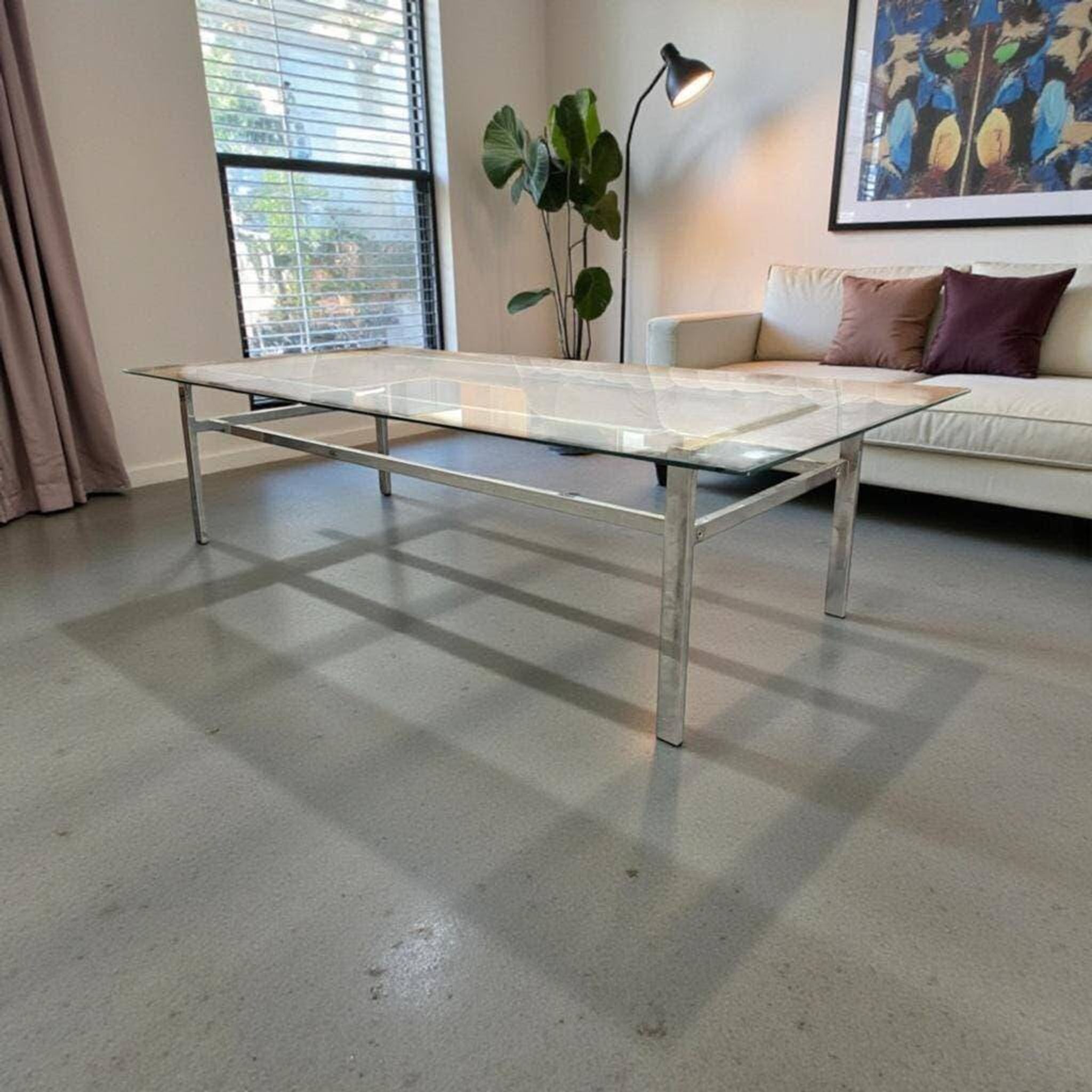 XL vintage coffee table in glass and chrome