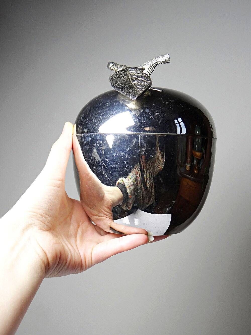 Small vintage Hans Turnwald ice bucket from the 1970s with a silver apple design