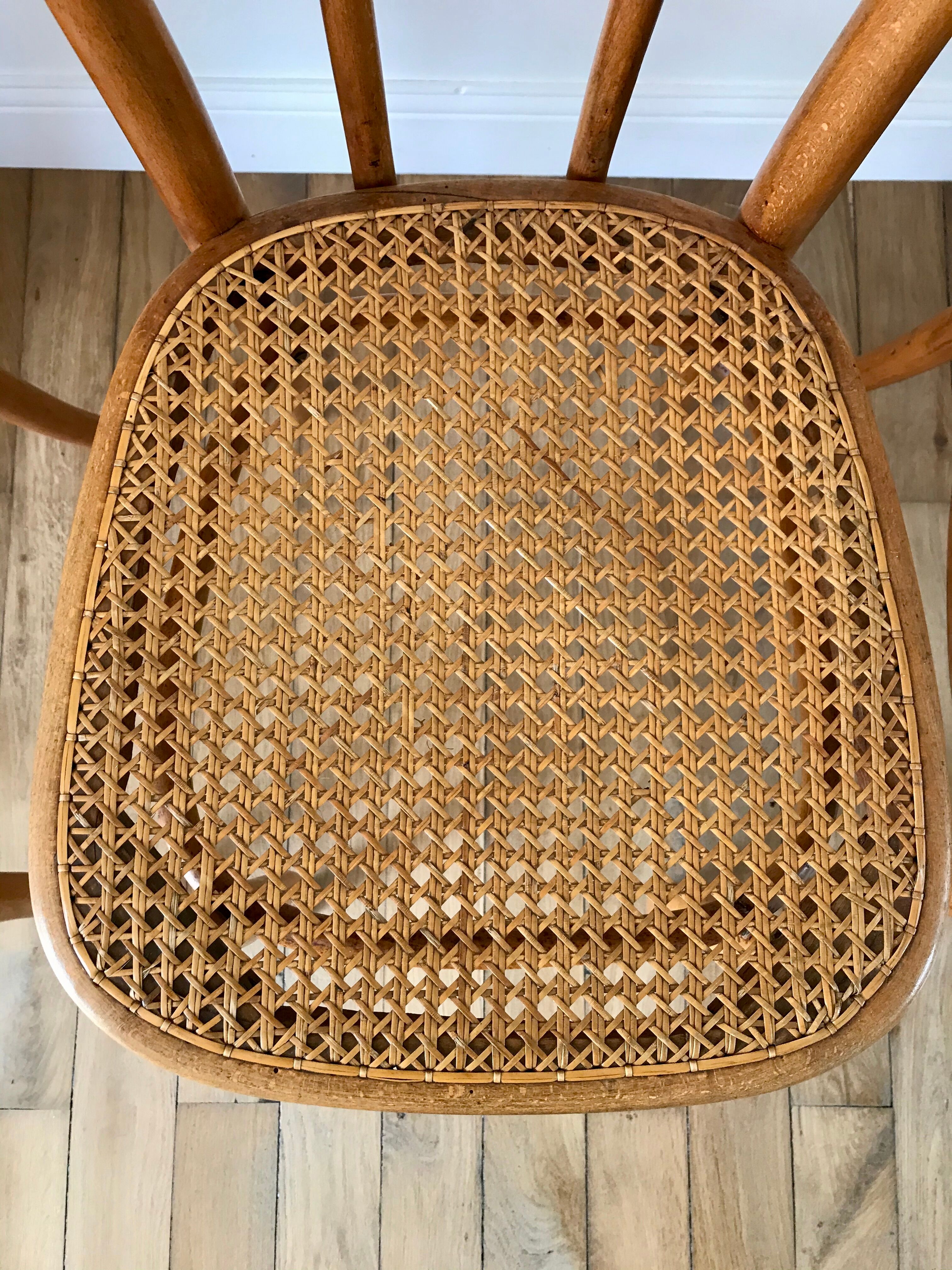 Set of 4 cane chairs in bentwood and honey-coloured cane thonet early 20th century