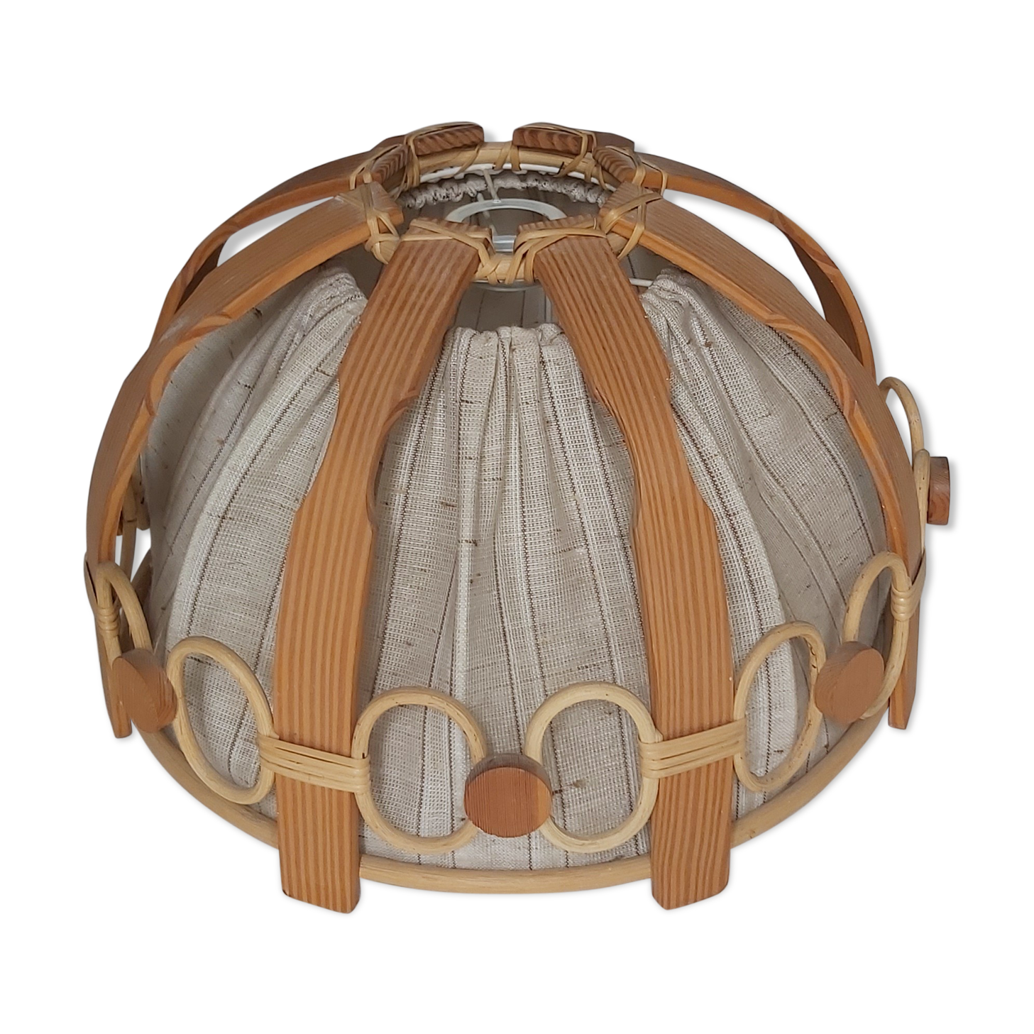 Vintage wood and rattan hanging lamp