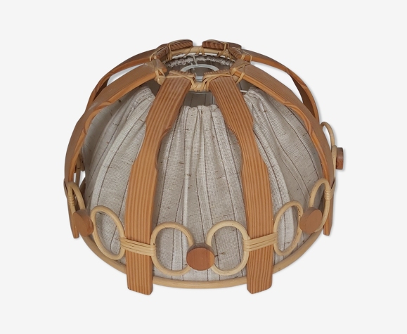 Suspension bois et rotin vintage