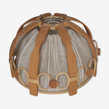 Vintage wood and rattan hanging lamp