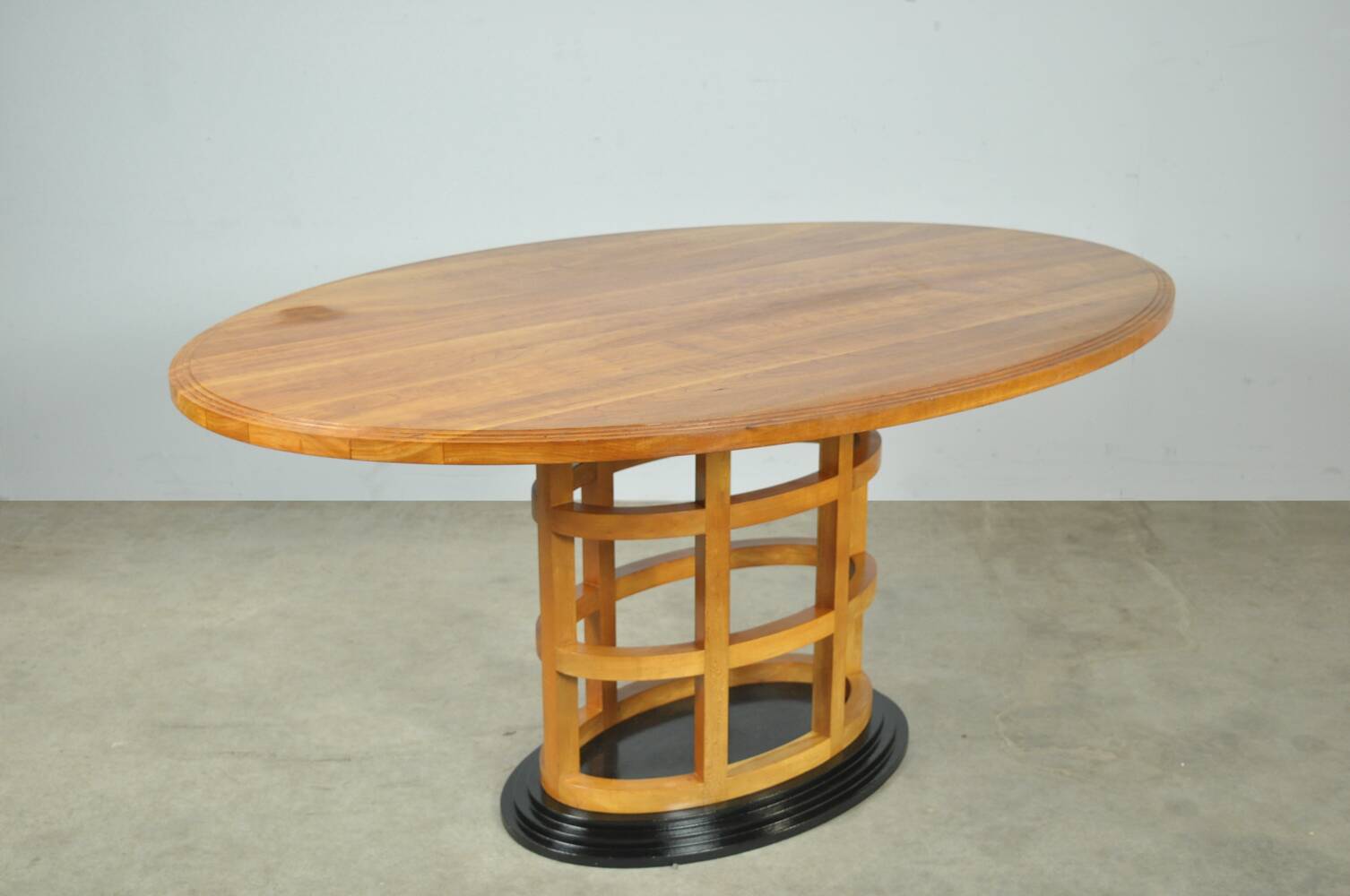 Exceptional fruitwood dining table set in art deco style, 1980s