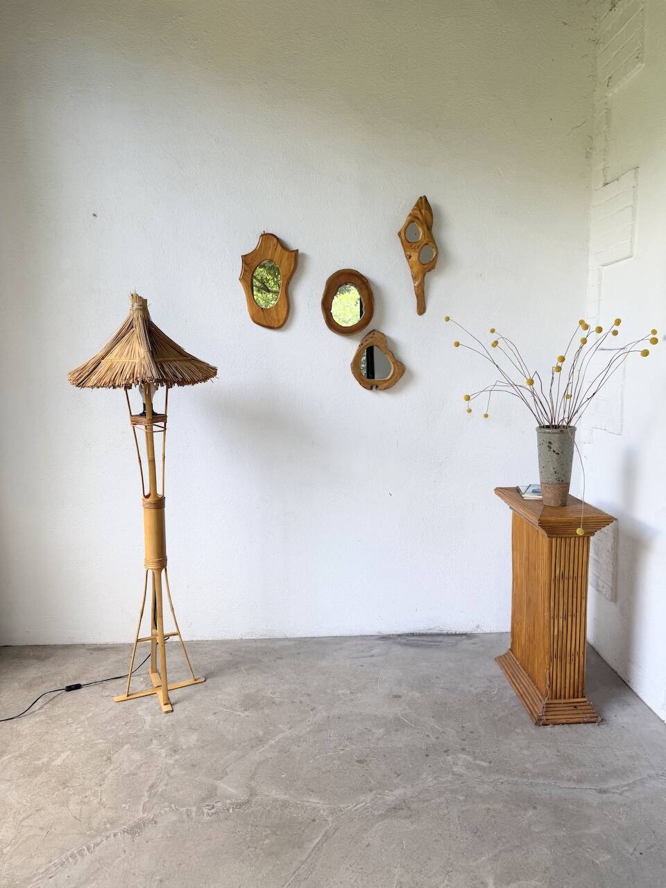 Bamboo and straw floor lamp 1980