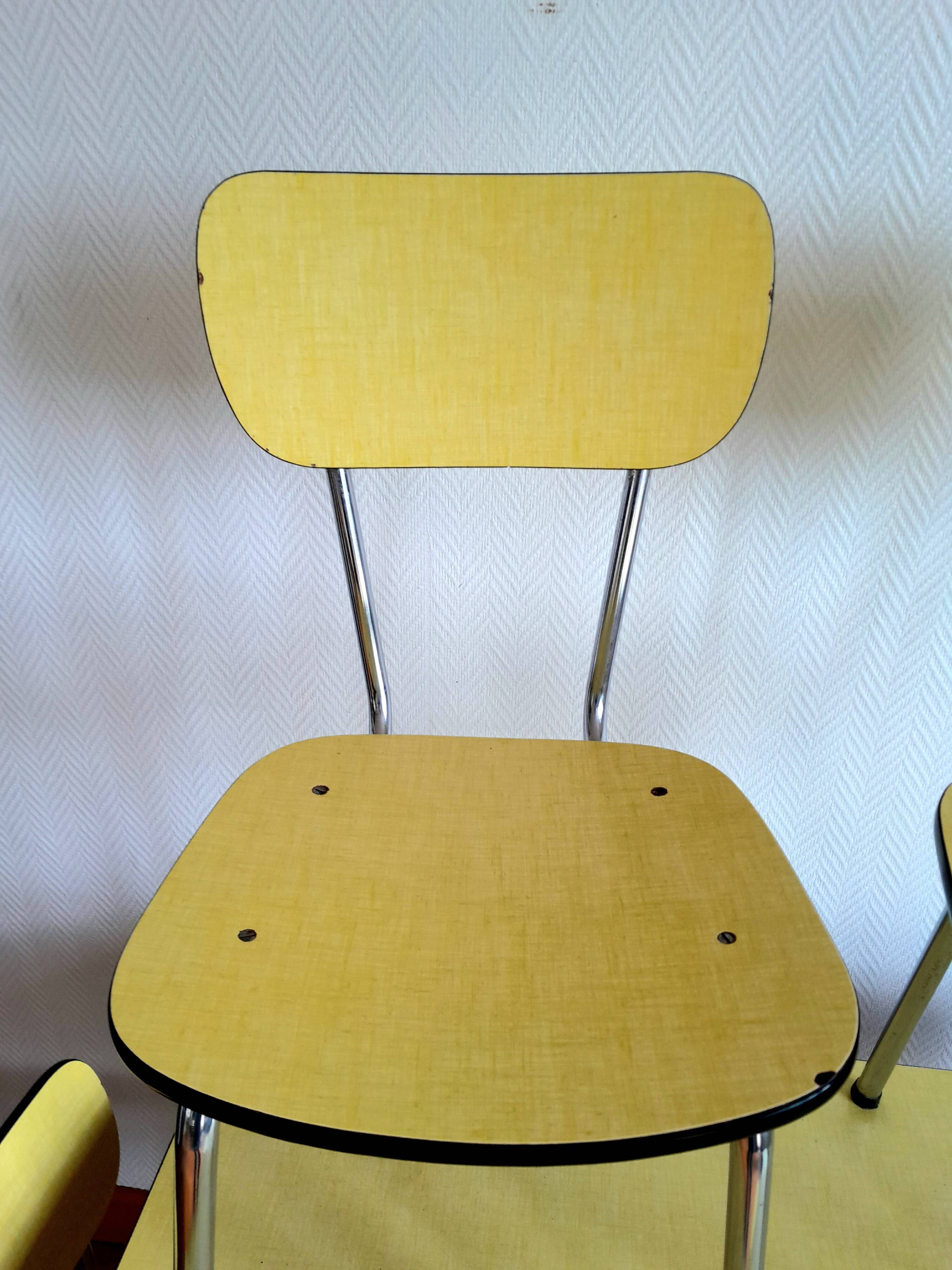 Yellow Formica table and chairs 1970