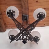 Chandelier 1930 art deco wrought iron and balls glass granite