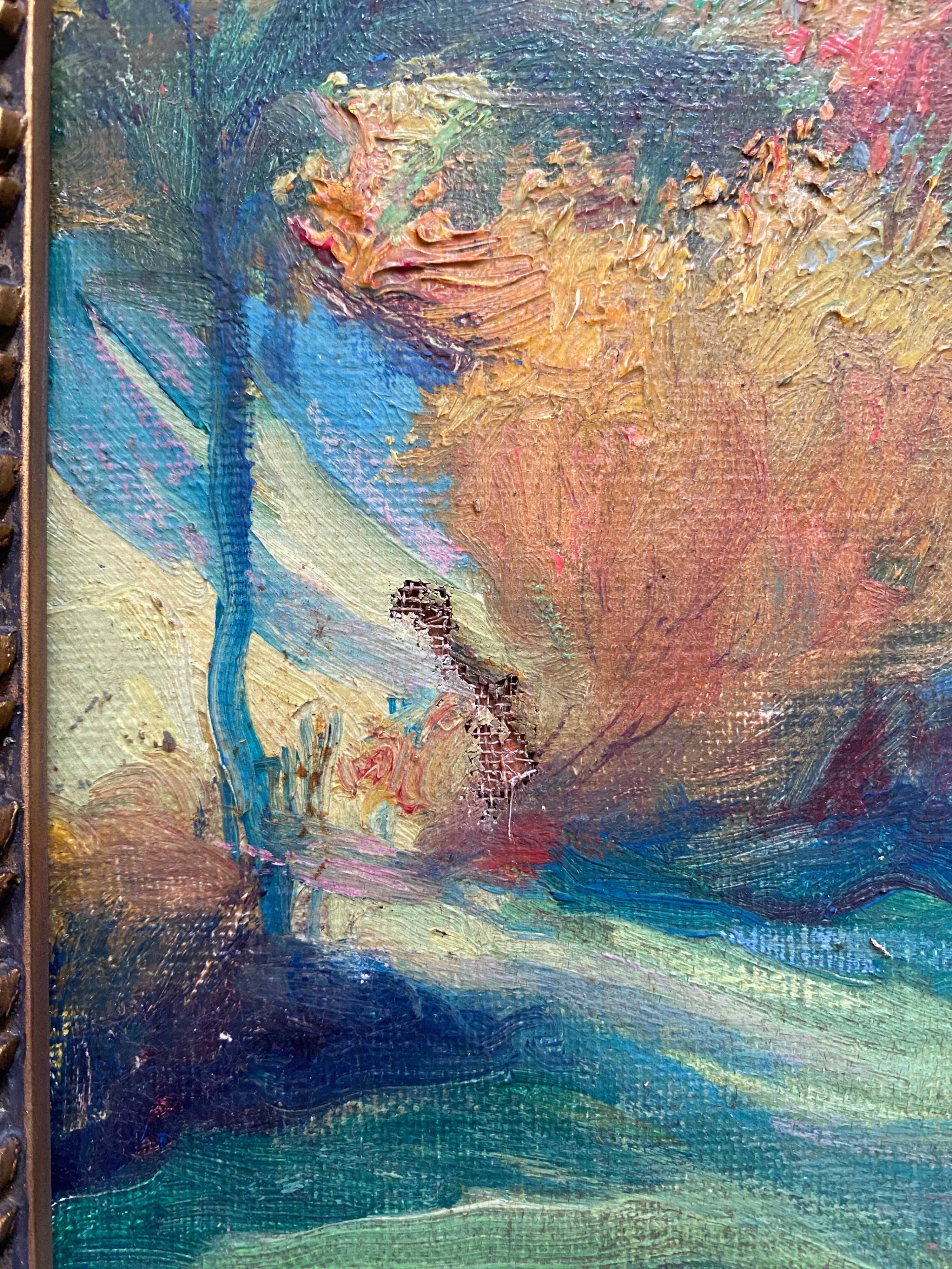 Painting dated 1916 "Coin de la Nièvre" by Louis Morel (1871-1954) + frame