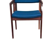 Fauteuil Thonet original des années 1960 en tissu bleu et noyer