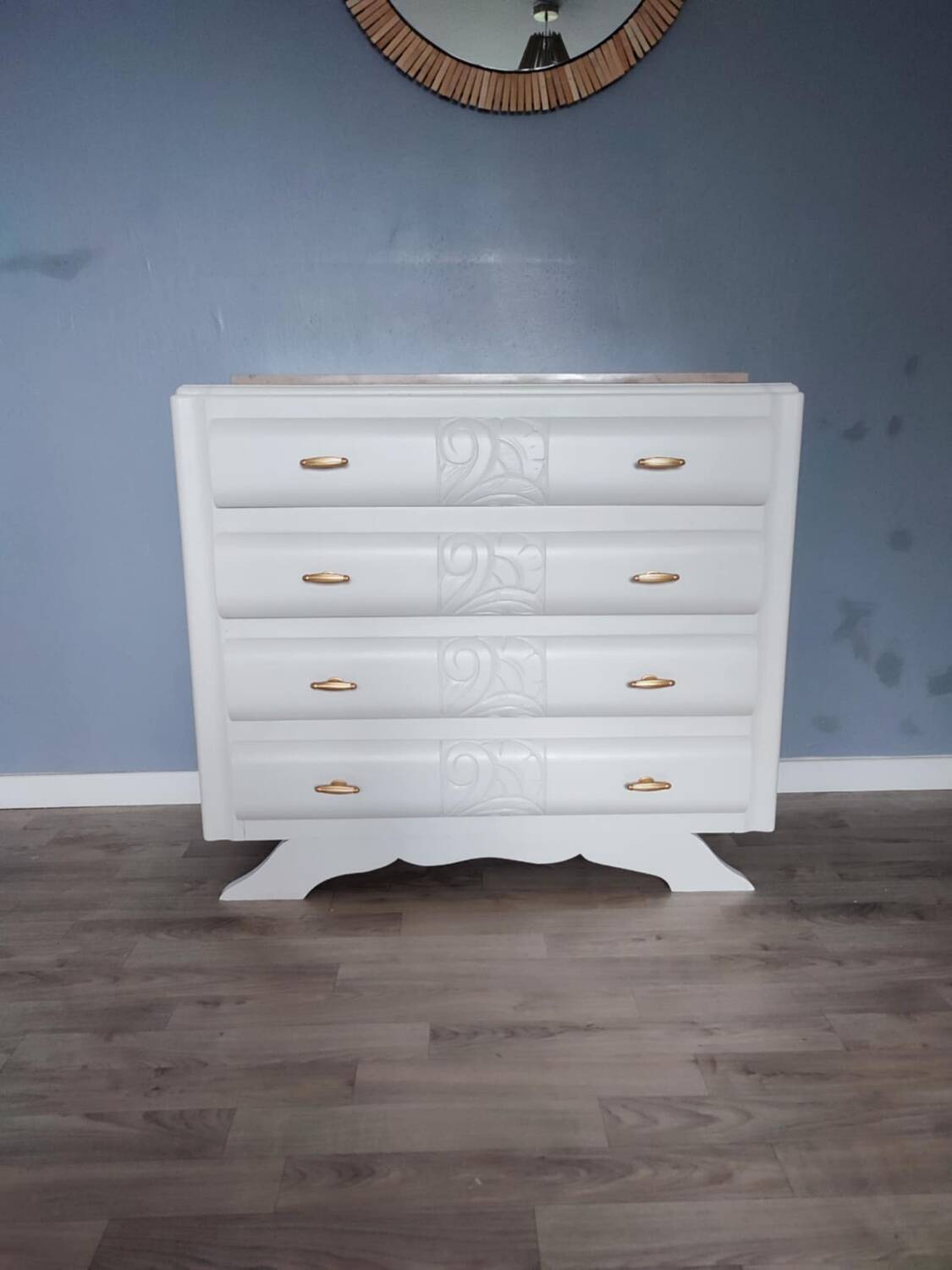 RESTORED CHEST OF DRAWERS WITH MARBLE PLATE