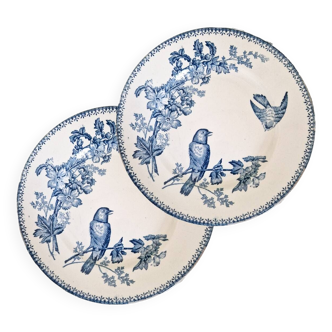 Deux assiettes plates vintage Longwy modèle Mésange