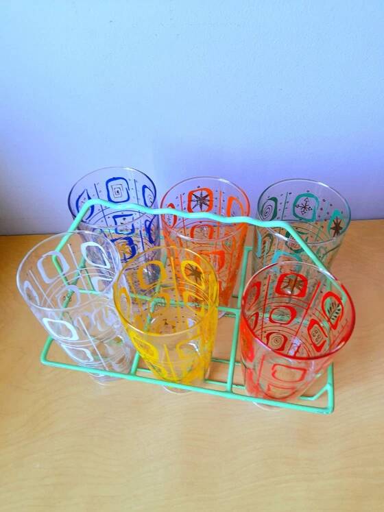 Set of 6 Screen-Printed Glasses 1960