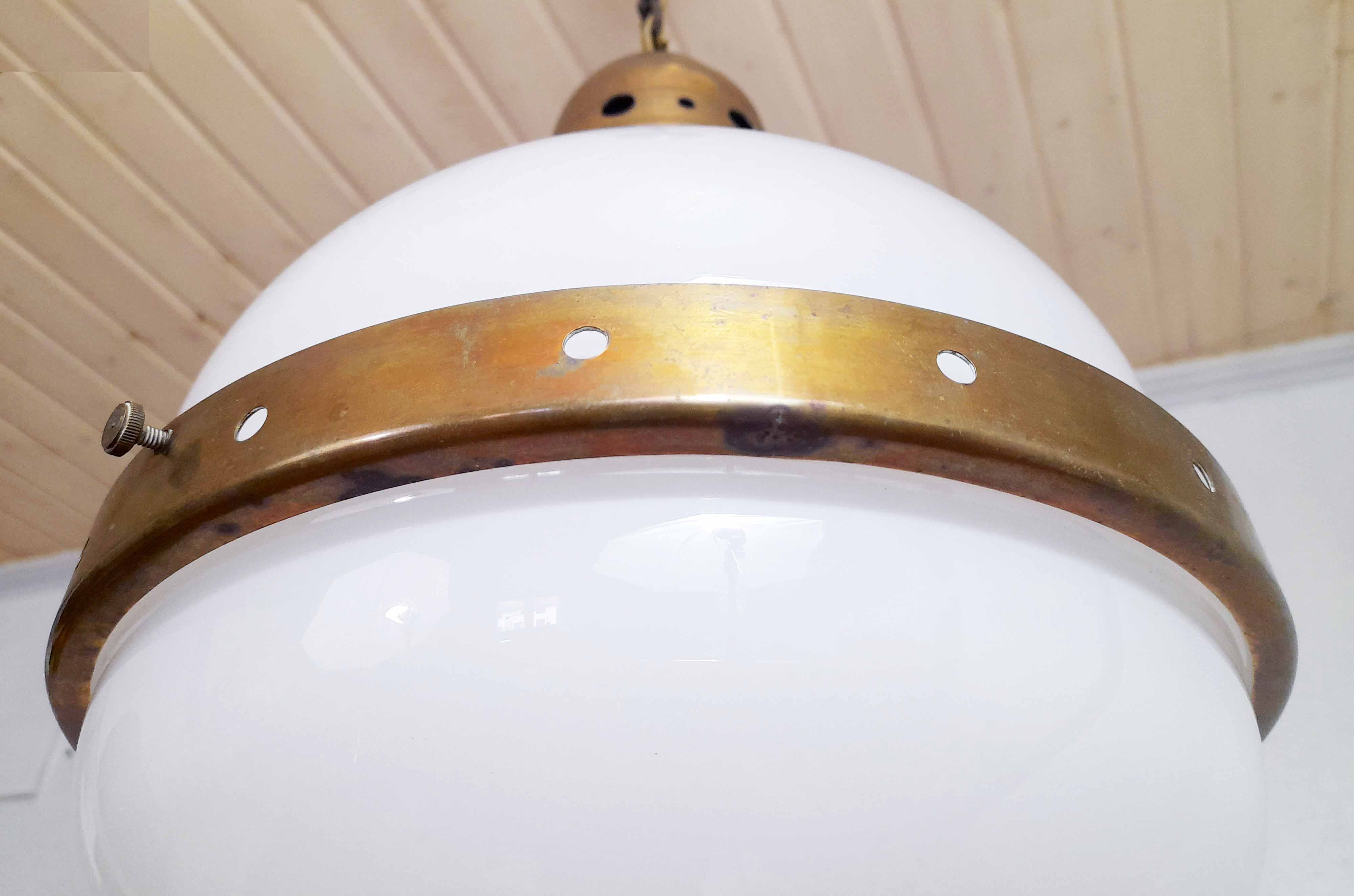 Bauhaus pendant lamp in opaline glass and brass
