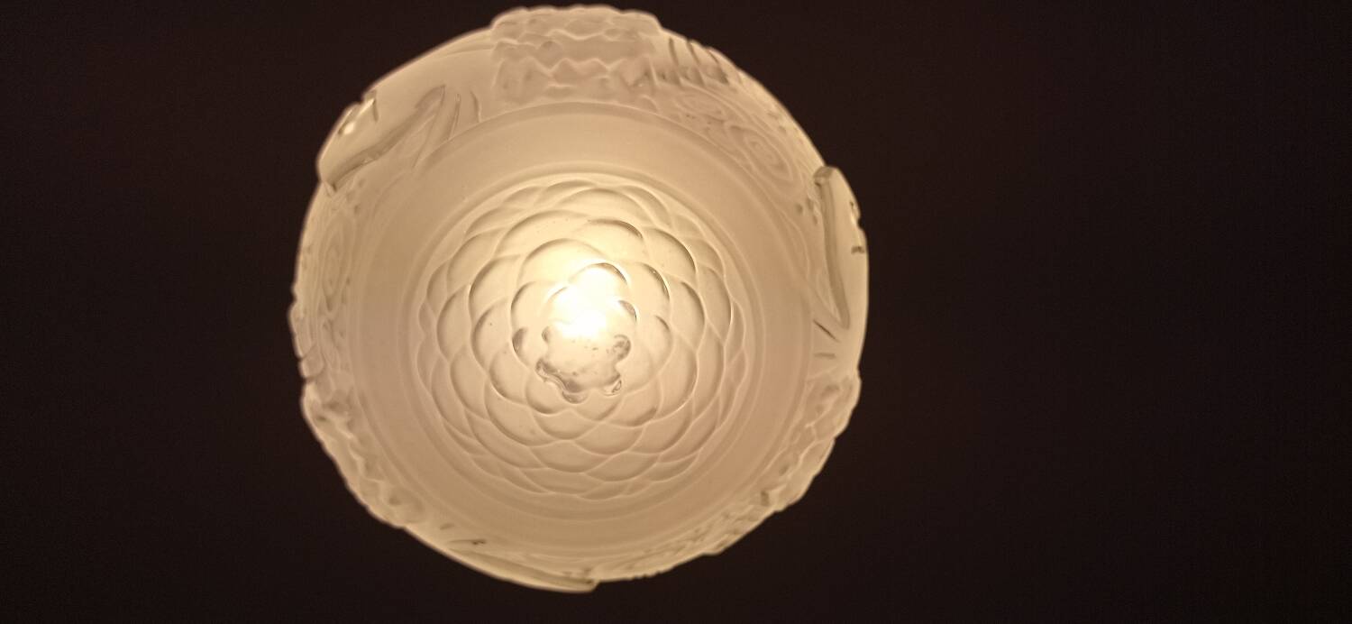 Chandelier with peacocks signed Muller and brothers in Lunéville