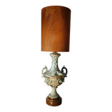 Vintage rococo style lamp, regency, regule steel patinated velvet lampshade 66x20
