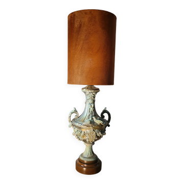 Vintage rococo style lamp, regency, regule steel patinated velvet lampshade 66x20