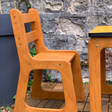 Children's wooden and formica desk and sled chairs 1970
